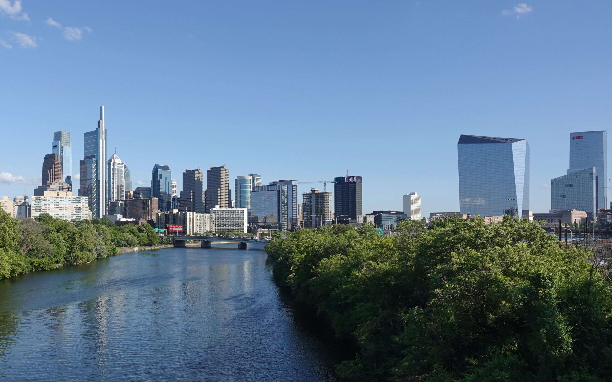 The Philadelphia skyline and Schuylkill River, representing Center City Philadelphia